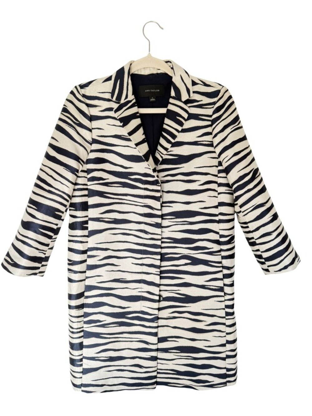 Ann Taylor Zebra Print Jacquard Topper Coat Black Ivory Small